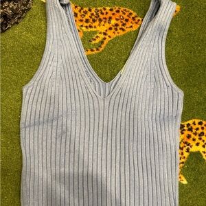 Madewell Light Blue Ribbed V-Neck Tank Top